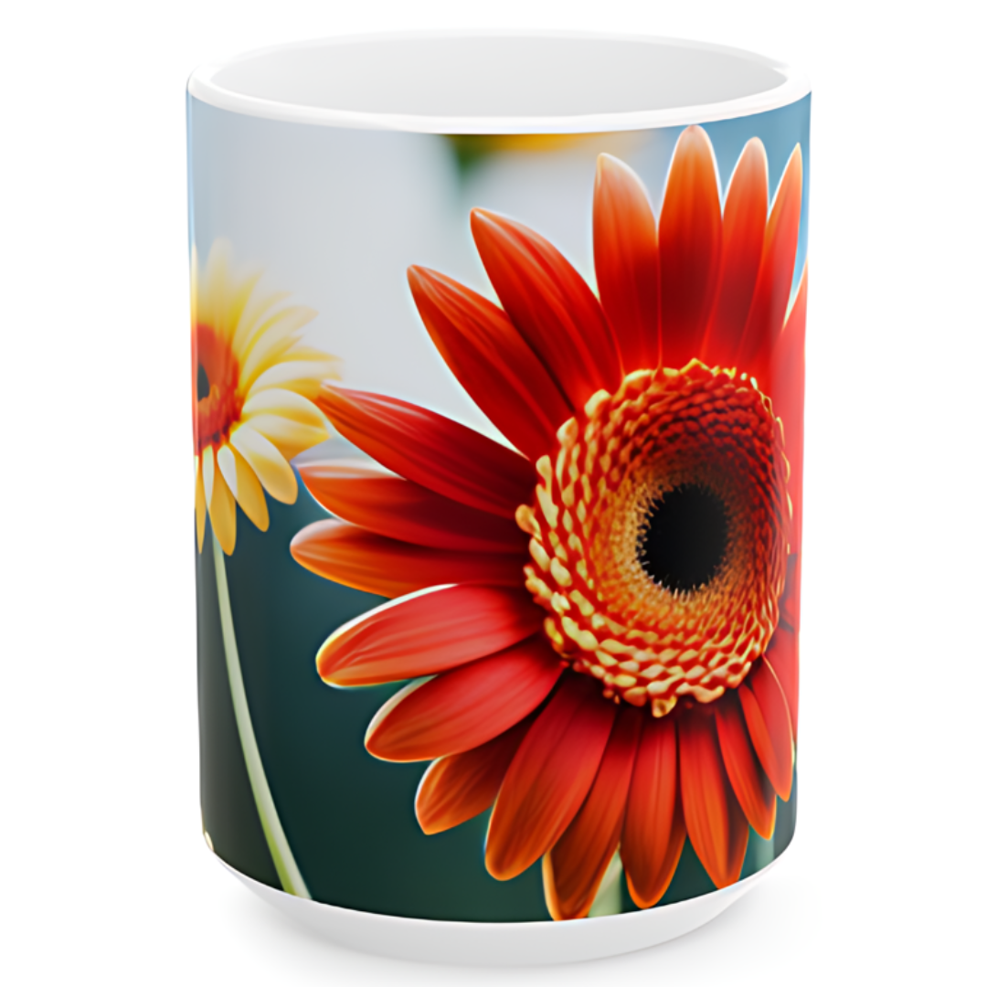 Sunshine Blooms: Vibrant Gerberas Ceramic Mug, (11oz, 15oz)