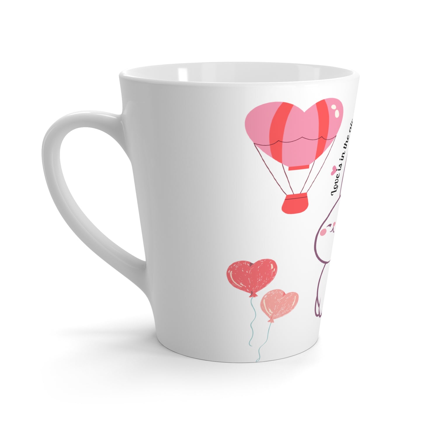 Bunny Love Latte Mug with pink heart and bunny print on white background