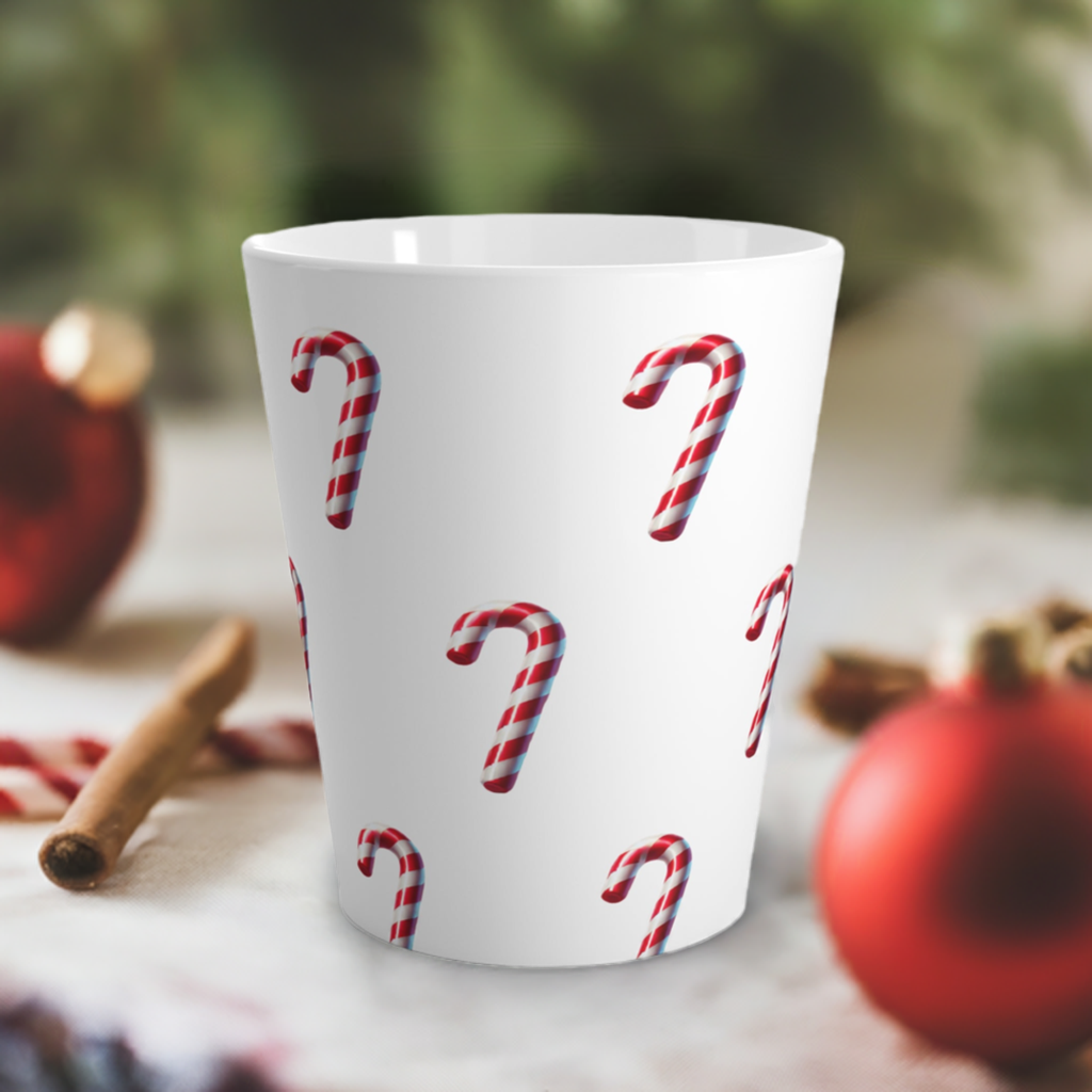 Candy Cane Delight Latte Mug – festive candy cane design 12oz ceramic cup with cinnamon sticks
