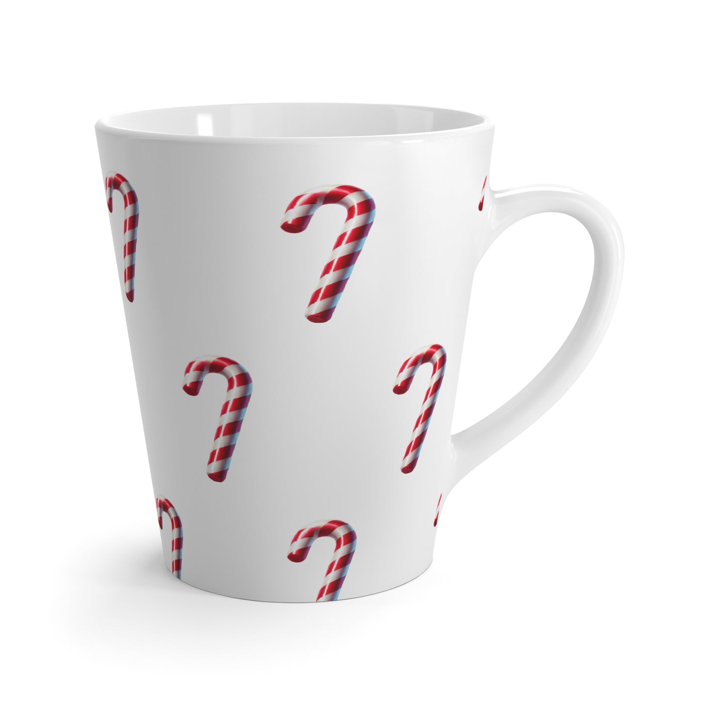 Candy Cane Delight Latte Mug – festive candy cane design 12oz ceramic cup right handle