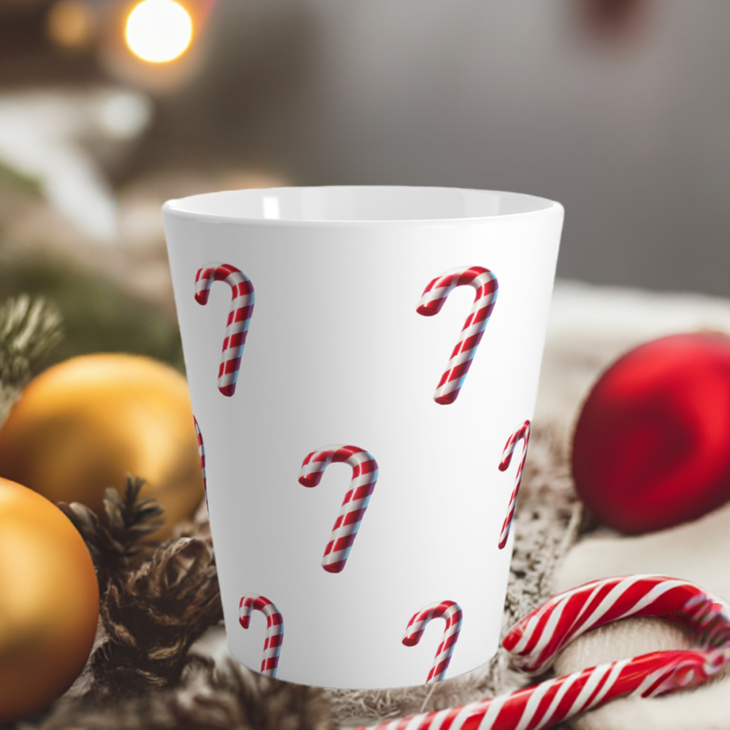 Candy Cane latte mug that is festive and Christmas looking. 