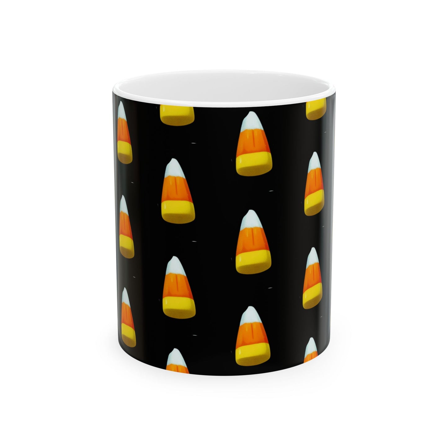 Candy Corn Delight Mug is a white ceramic mug with a white background. Front view