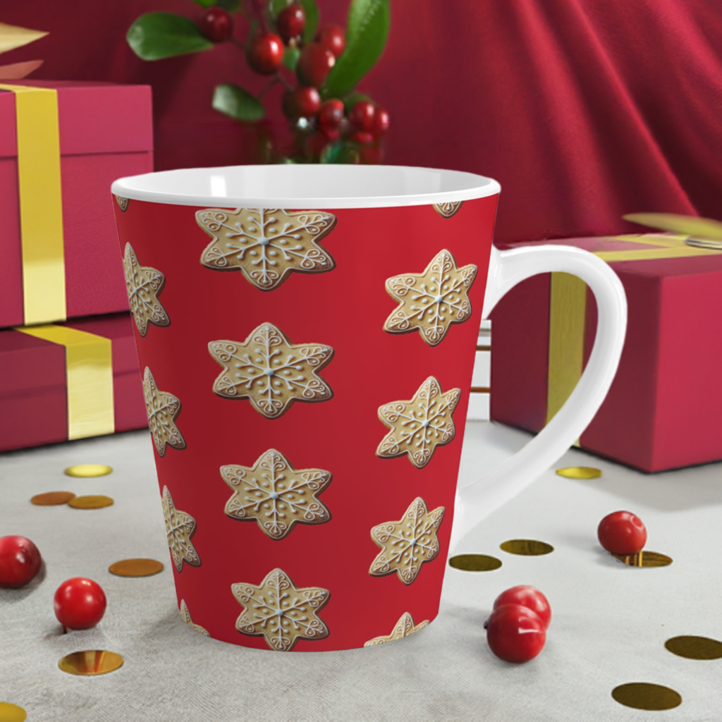 Christmas Cookie Latte Mug – festive holiday ceramic cup with Christmas presents around