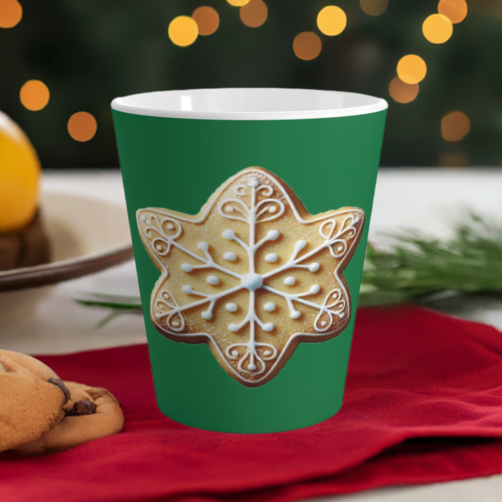 Christmas Star Delight Latte Mug with a cookie