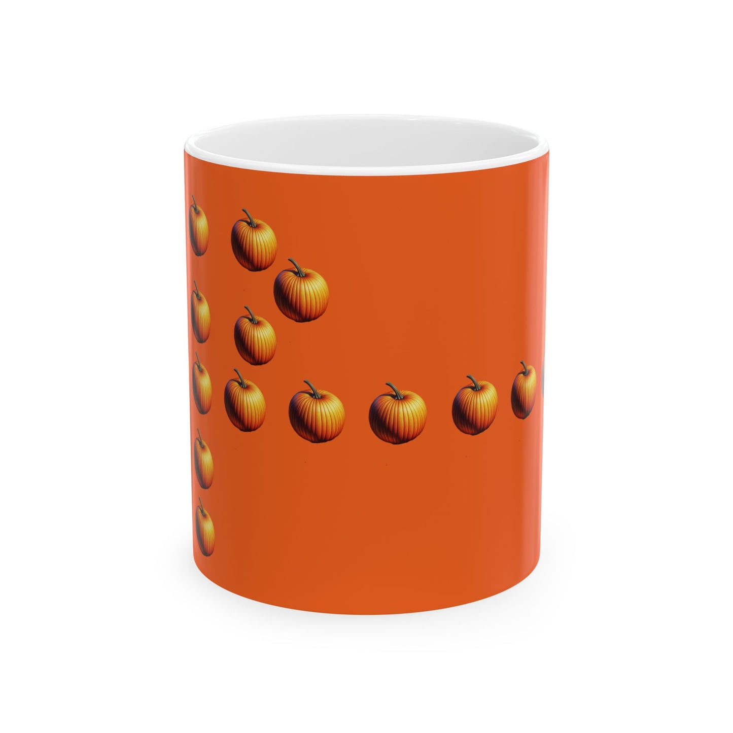 P for Pumpkin Ceramic Mug – pumpkin letter design 11oz white ceramic mug. Side view