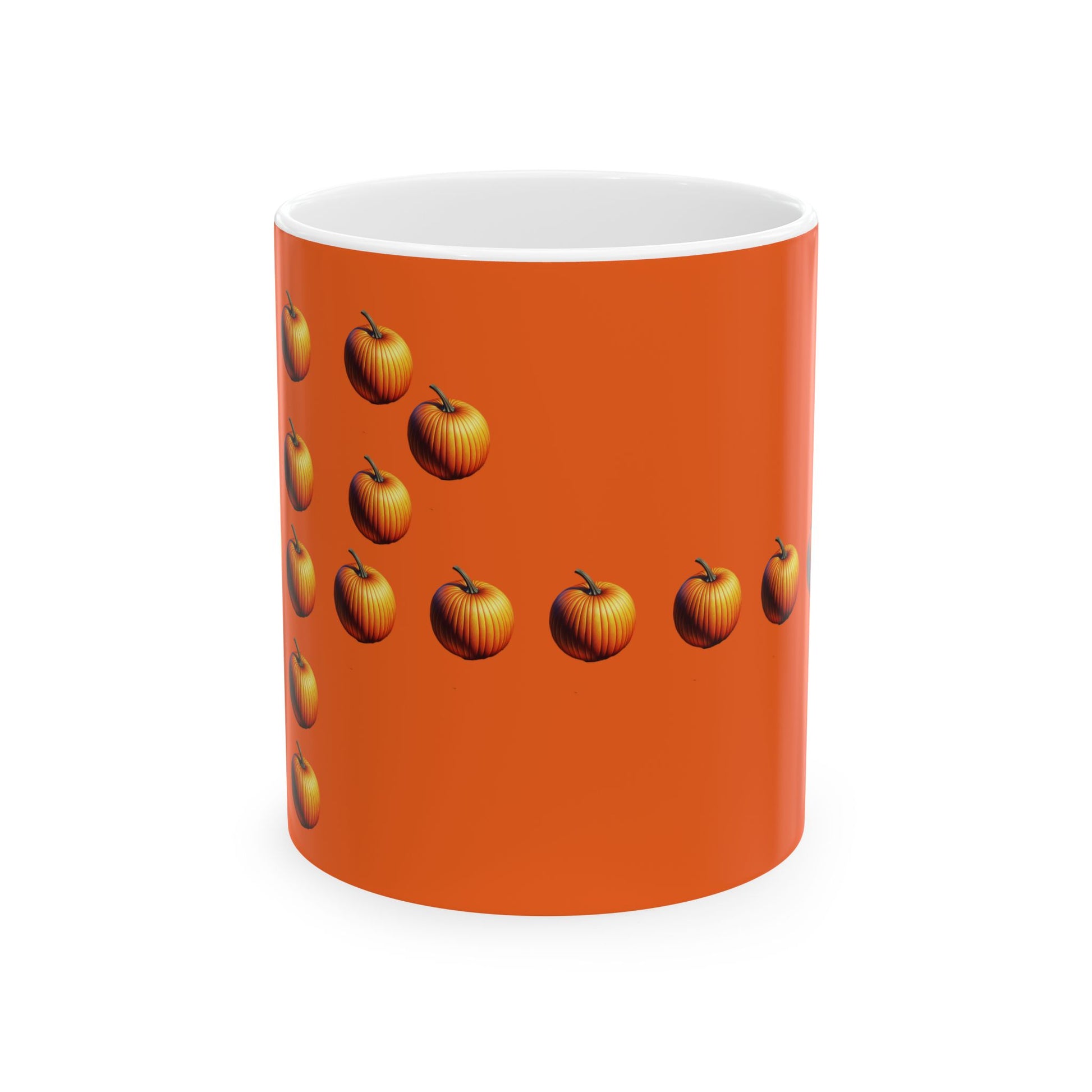 P for Pumpkin Ceramic Mug – pumpkin letter design 11oz white ceramic mug. Side view