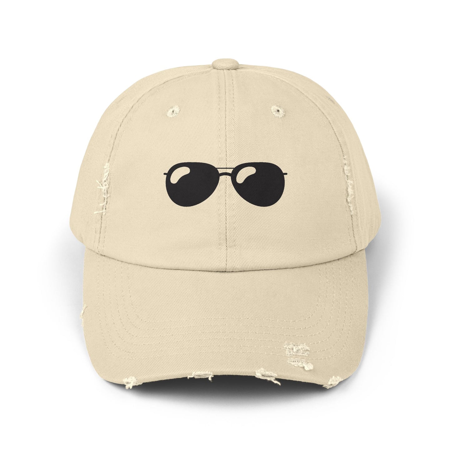 Sassy Shades – Distressed Embroidered Baseball Hat - Beige