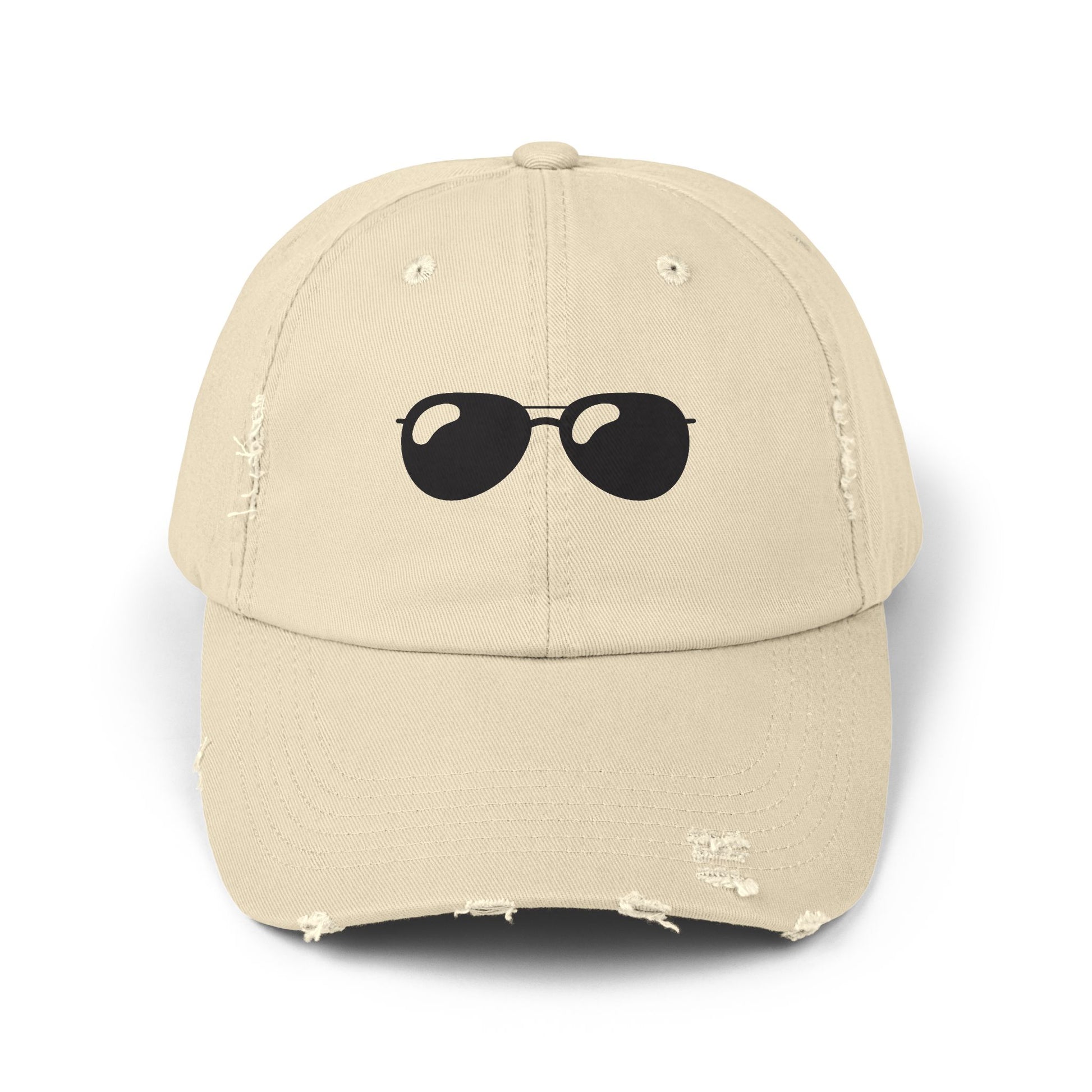 Sassy Shades – Distressed Embroidered Baseball Hat - Beige