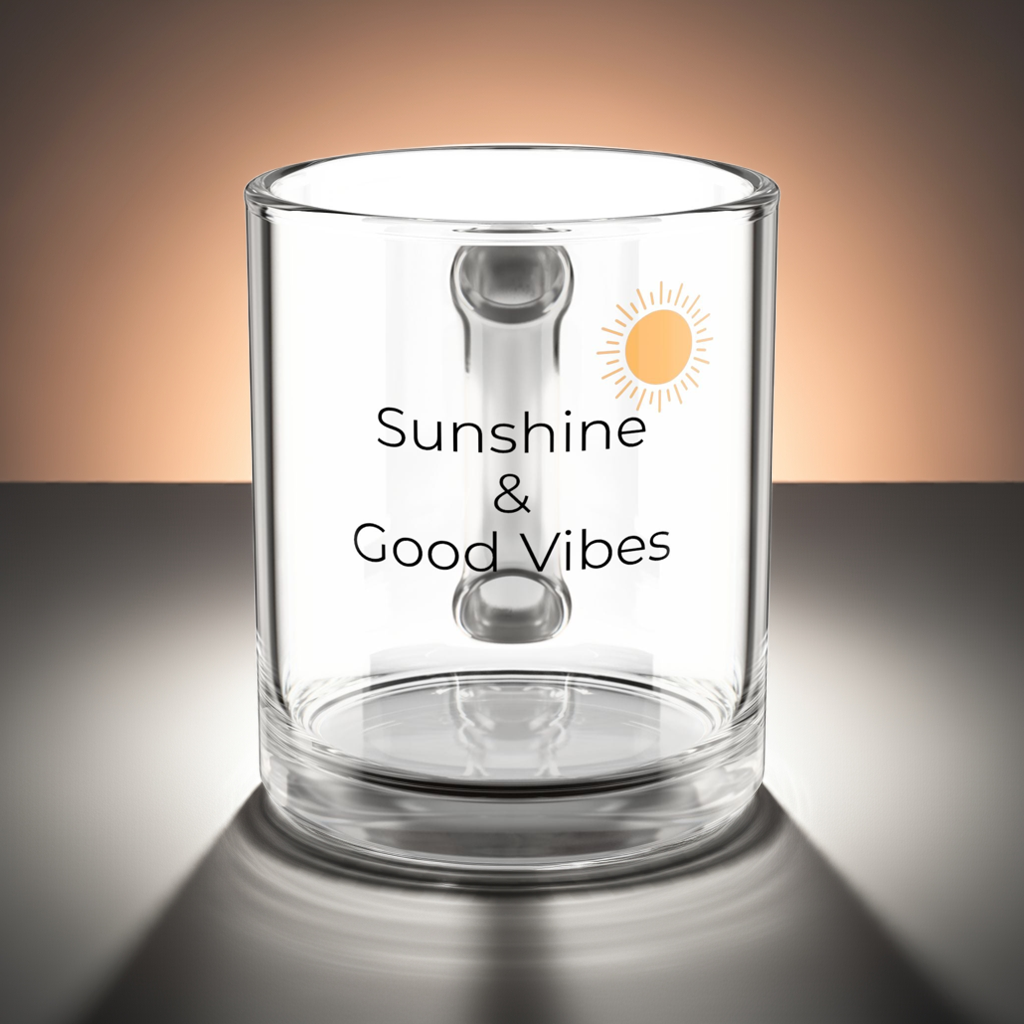 Ray of Vibes Glass Mug – transparent glass mug with positive vibes print lifestyle shot