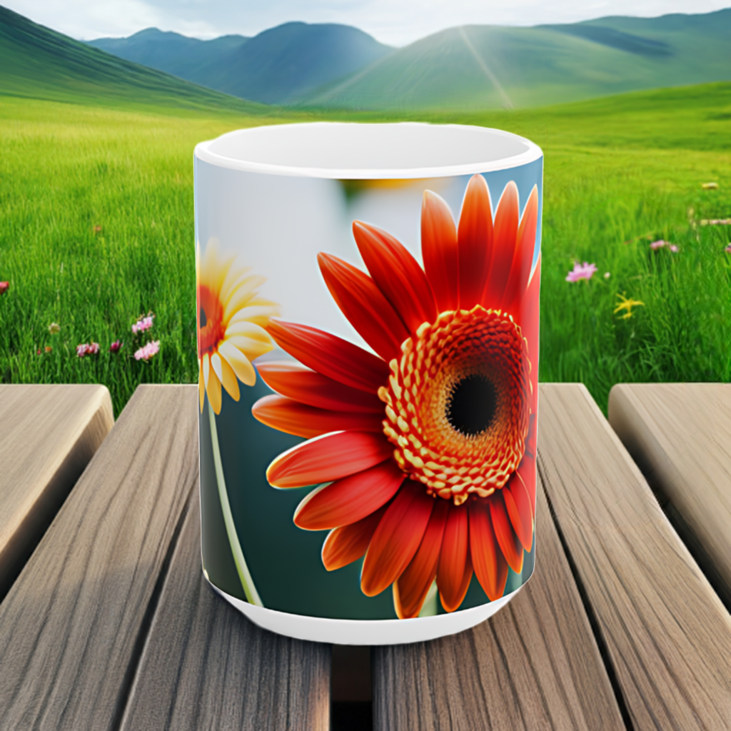 Sunshine Blooms: Vibrant Gerberas Ceramic Mug, (11oz, 15oz)