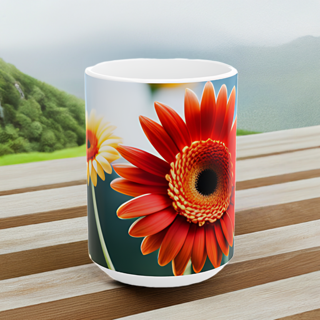 Sunshine Blooms: Vibrant Gerberas Ceramic Mug, (11oz, 15oz)
