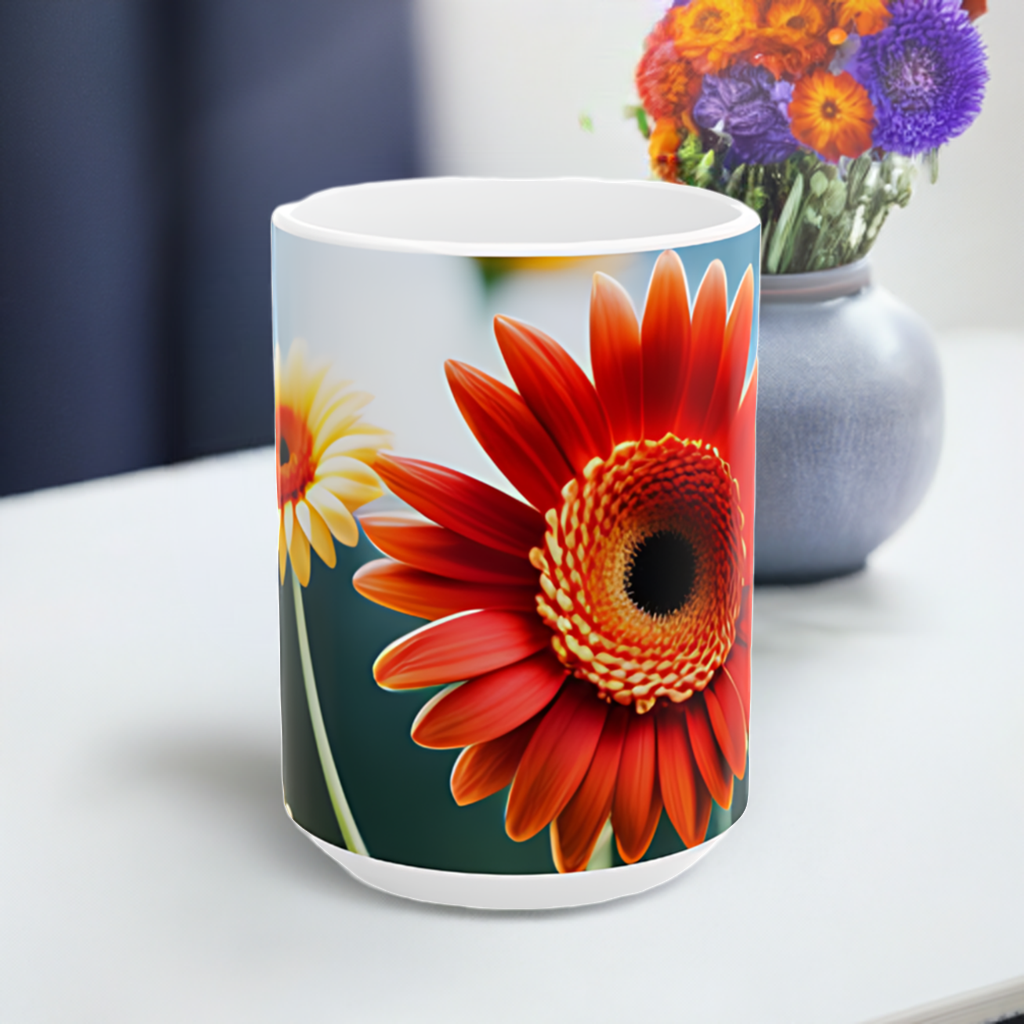 Sunshine Blooms: Vibrant Gerberas Ceramic Mug, (11oz, 15oz)
